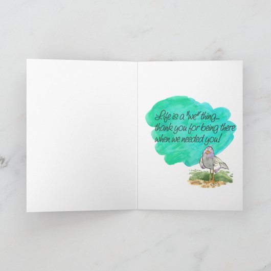 Dankbare vogel en schildpadvriend bedankkaart (Binnen)