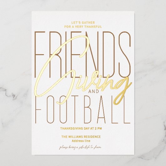 Dankbare Vriendschap Football Thanksgiving Partij Folie Uitnodiging (Voorkant)
