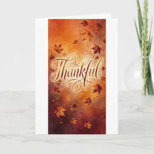 Dankbare vurige herfstbladeren — gloeiende script kaart