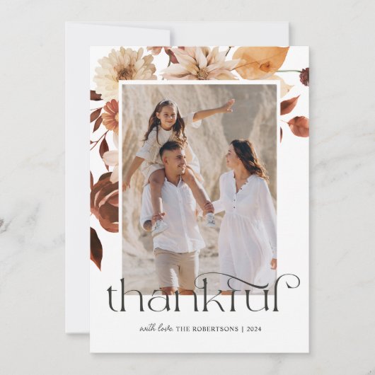 Dankbare Waterverf Herfst laat Thanksgiving Foto Feestdagenkaart (Voorkant)