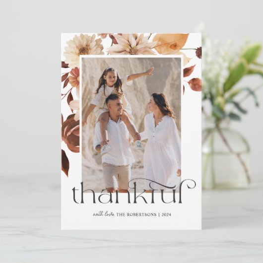 Dankbare Waterverf Herfst laat Thanksgiving Foto Feestdagenkaart (Staand voorkant)