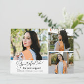 Dankbare Witte Multi Foto Afstudeerkaart Aankondiging (Staand voorkant)