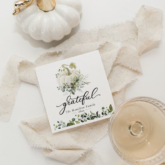 Dankbare Witte Pompoen Groene Thanksgiving Servet
