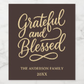 Dankbare zegeningen bister Thanksgiving Dinner Par Wijn Etiket (Enkel label)
