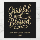 Dankbare zegeningen zwarte Thanksgiving Dinner Par Wijn Etiket (Enkel label)