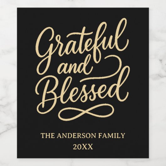 Dankbare zegeningen zwarte Thanksgiving Dinner Par Wijn Etiket (Enkel label)