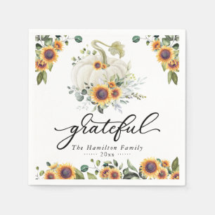 Dankbare zonnebloemen pompoen groen Thanksgiving Servet