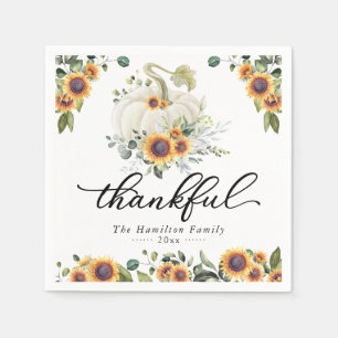 Dankbare zonnebloemen Witte Pompoen Thanksgiving Servet