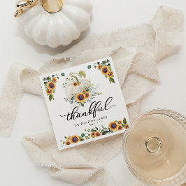 Dankbare Zonnebloemen Witte Pompoen Thanksgiving Servet