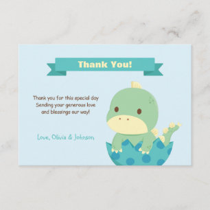 Dankbrief voor babyshower met uitkomende dinosauru bedankkaart