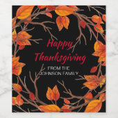 Dankdag Aquarel Herfstbladeren Gepersonaliseerd Wijn Etiket (Enkel label)