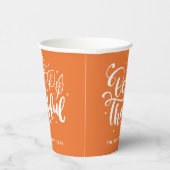 Dankdag Dankbaar Script Oogst Oranje Papieren Bekers (Rechts)