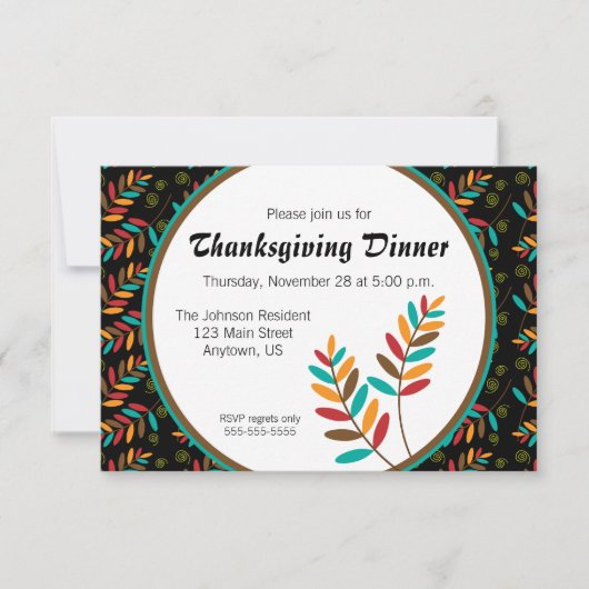 Dankdag Dinner Kleurrijk Herfstblad Patroon Kaart (Voorkant)