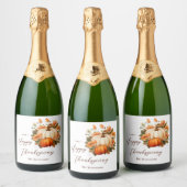 Dankdag Dinner Pompoen Bloem Schrift Wit Sparkling Wijnetiket (Flessen)