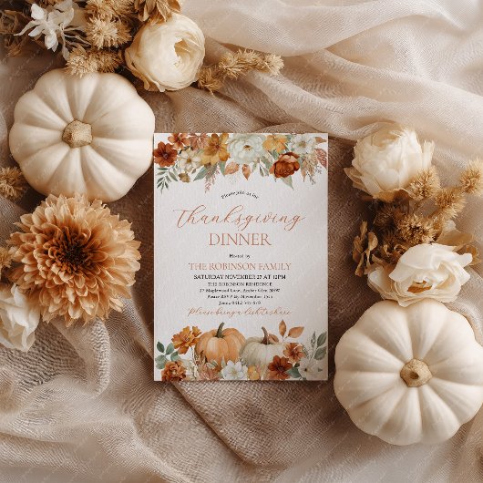 Dankdag Dinner Pompoen Herfstbladeren  Kaart