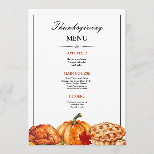 Dankdag Dinner Pompoentaart Herfst Vakantie Menu (Voorkant)