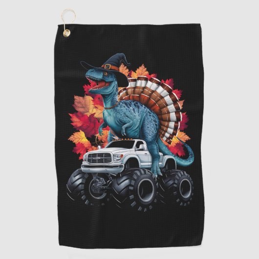 Dankdag Dinosaurus T-Rex Monstertruck Golfhanddoek (Voorkant)