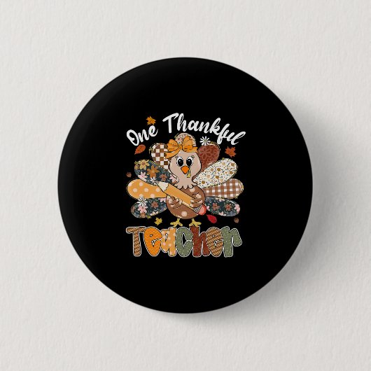 Dankdag Een Dankbare Leraar Grappige Kalkoen Blad Ronde Button 5,7 Cm (Voorkant)