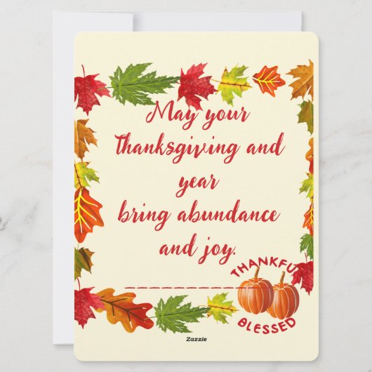 Dankdag feestdagenkaart (Achterkant)