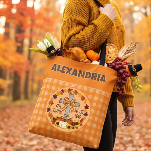 Dankdag Geef de Heer Dank Oranje Plaid Tote Bag