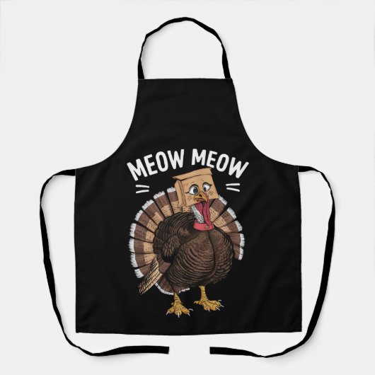 Dankdag Grappige Kalkoen Kat Miauw Herfst Schort (Voorkant)