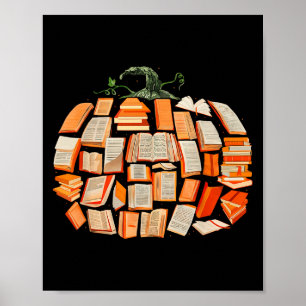 Dankdag Herfst Boeken Pompoenen Vintage Bibliothee Poster