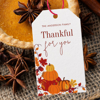 Dankdag Herfst Pompoen Dankbaar & Erkentelijk Cadeaulabel