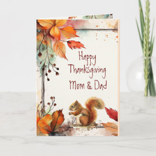 Dankdag Herfstbladeren Eekhoorn Moeder Vader Feestdagen Kaart