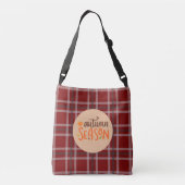Dankdag,Herfstseizoen Script, Geruit Crossbody Tas (Achterkant)