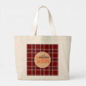Dankdag,Herfstseizoen Script, Geruit Grote Tote Bag (Achterkant)