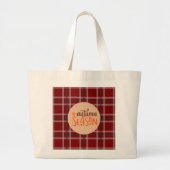 Dankdag,Herfstseizoen Script, Geruit Grote Tote Bag (Voorkant)