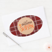 Dankdag,Herfstseizoen Script, Geruit Ovale Sticker (Envelop)