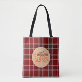 Dankdag,Herfstseizoen Script, Geruit Tote Bag (Voorkant)