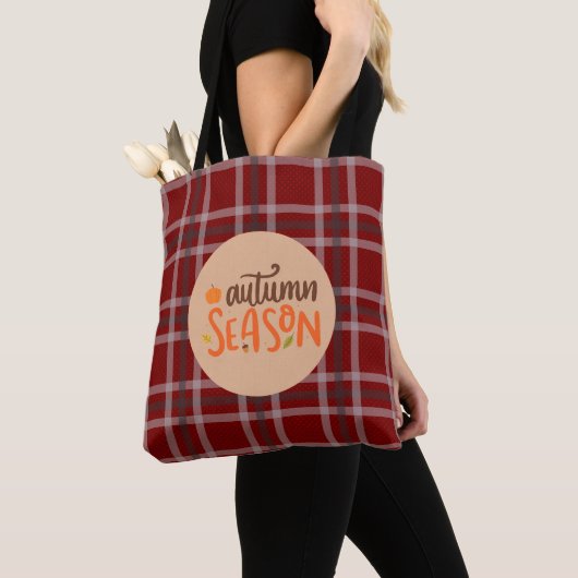 Dankdag,Herfstseizoen Script, Geruit Tote Bag (Dichtbij)