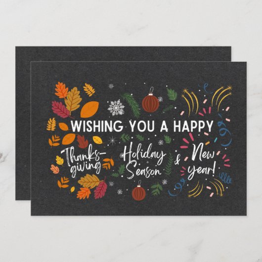 DANKDAG, KERST, NIEUWJAAR | Multi Feestdag Feestdagenkaart (Voorkant / Achterkant)