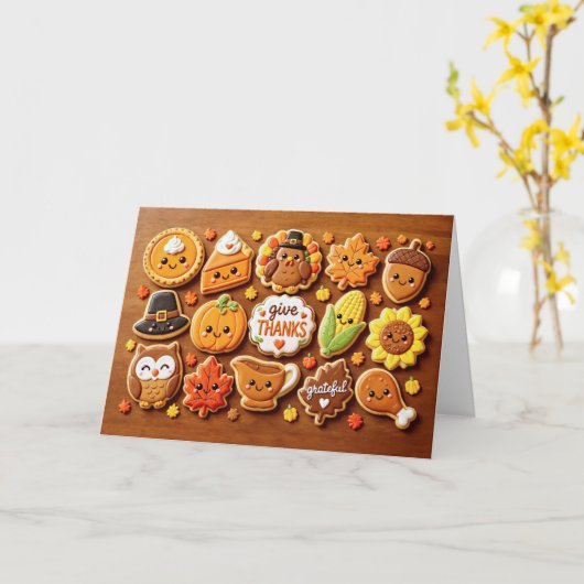 Dankdag Mooie Koekjes Geven Dank Dankbaar  Kaart (Gele Bloem)