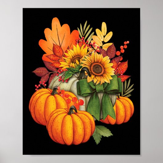 Dankdag Pompoen Zonnebloem Herfst Eindejaarsfeest Poster (Voorkant)