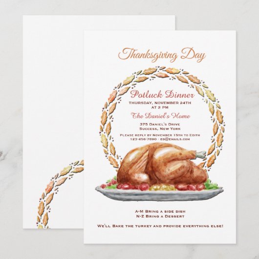 Dankdag Potluck Diner Uitnodiging (Voorkant / Achterkant)