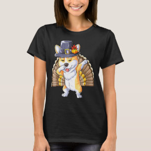 Dankdag Voor Jongens Dabbing Corgi Kalkoen Pelgrim T-shirt