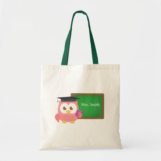 Dankdag voor Leraren, Roze Uil Tote Bag (Voorkant)