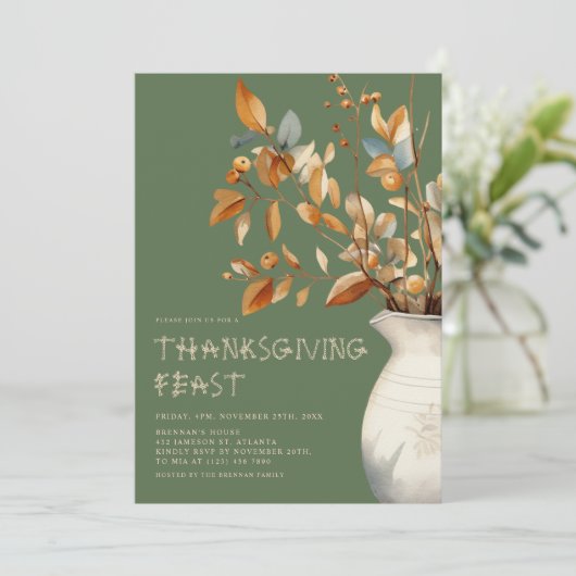 Dankdagdiner Herfst Olijfgroene Vriendendag Kaart (Staand voorkant)