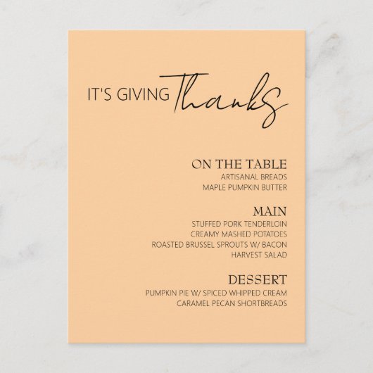 Dankdagmenu Uitnodiging Briefkaart (Voorkant)