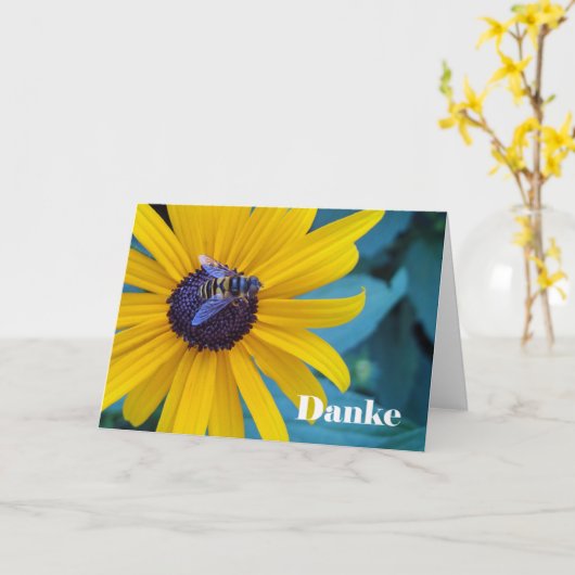 Danke Bedankt in het Duits met bijen op ventilator Kaart (Gele Bloem)