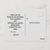 Danken aan een monteur briefkaart (Achterkant)
