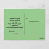 Danken aan een monteur briefkaart (Achterkant)