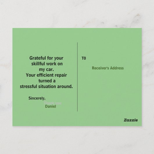 Danken aan een monteur briefkaart (Achterkant)