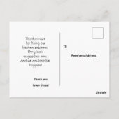 Danken aan een timmerman. briefkaart (Achterkant)