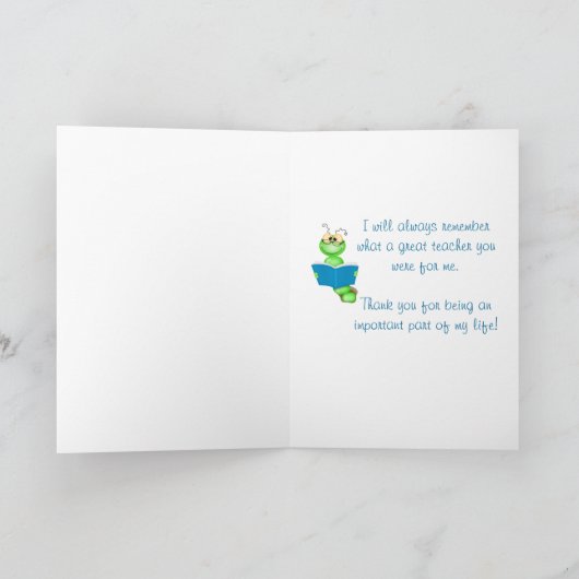 Dankend Leraar van Student - Boekenwurm Bedankkaart (Binnen)