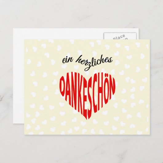 Dankeschon rood hart bedankt briefkaart (Voorkant / Achterkant)