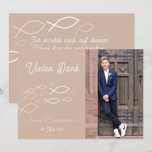 Dankeskarte Kommunion / Konfirmation Fischschwarm Kaart (Voorkant / Achterkant)